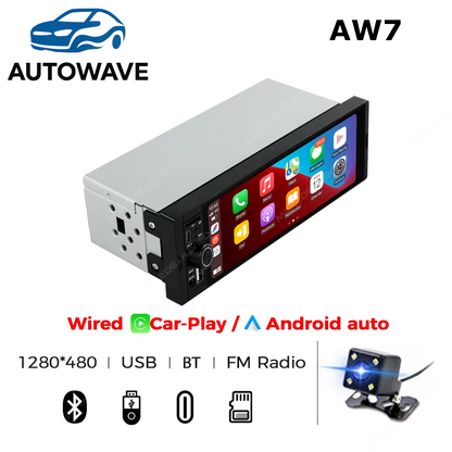AutoWave 1DIN Bluetooth Radio Compatible with Wireless CarPlay/Android Auto