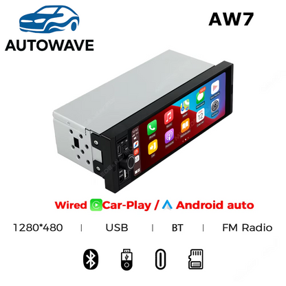 AutoWave 1DIN Bluetooth Radio Compatible with Wireless CarPlay/Android Auto